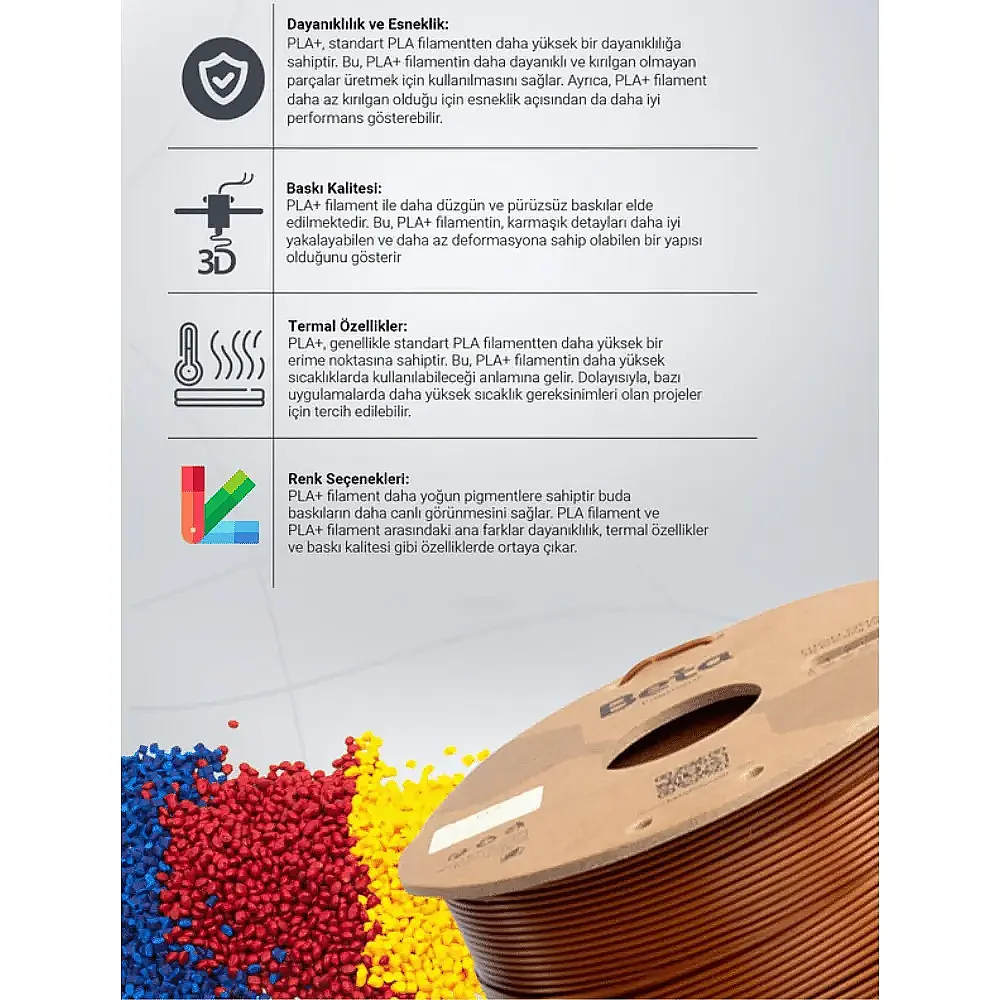 Beta PLA+ Filament 1.75mm 1kg KAHVERENGİ - 7