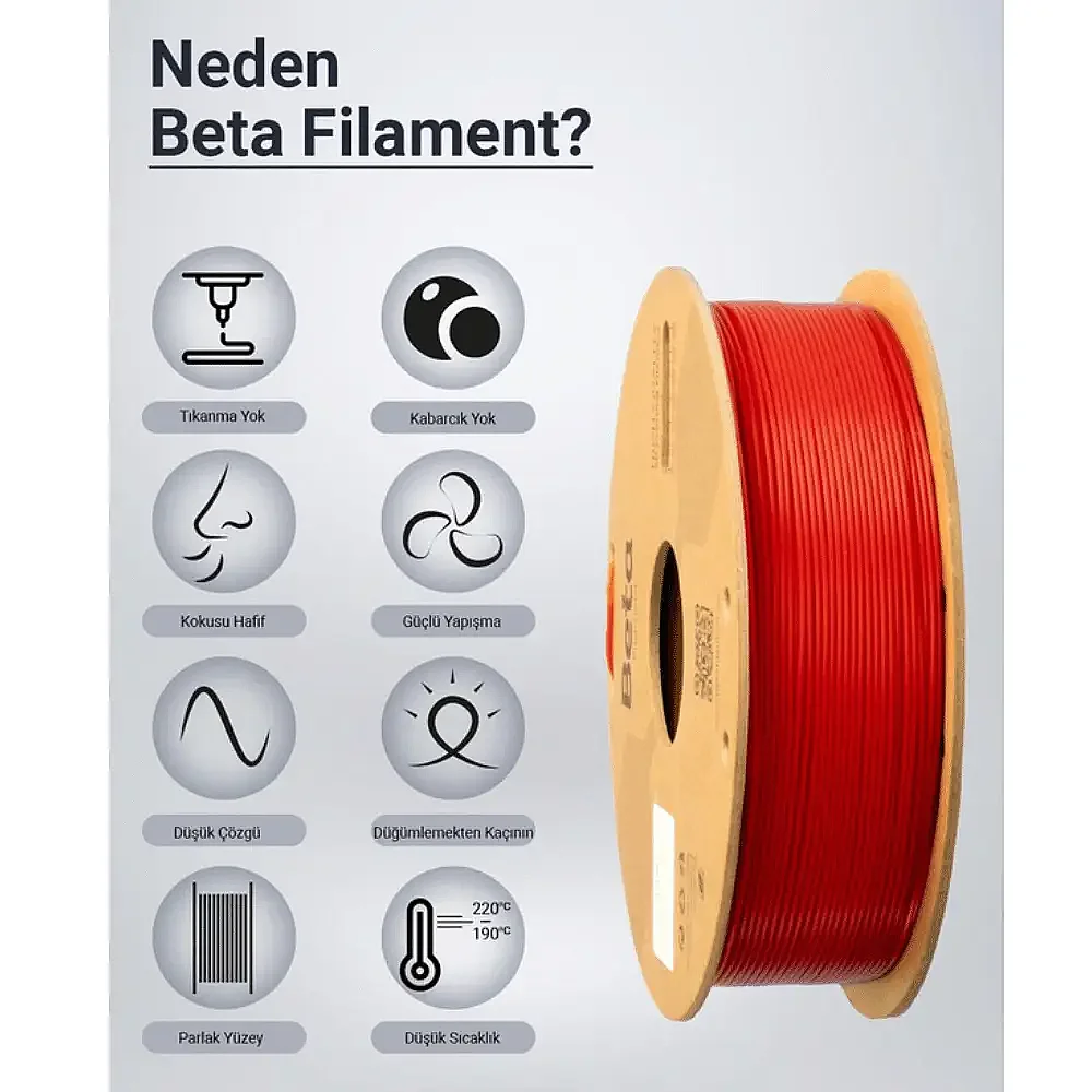 Beta PLA+ Filament 1.75mm 1kg Kiss Red KIRMIZI - 8